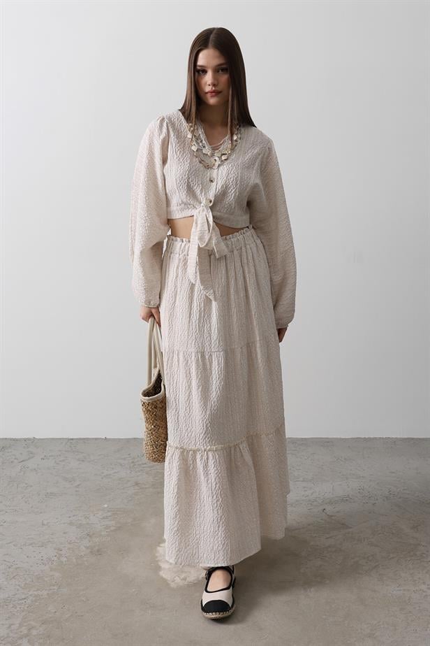 RYN Balloon Sleeve Skirt Suit - Beige - Hatfield