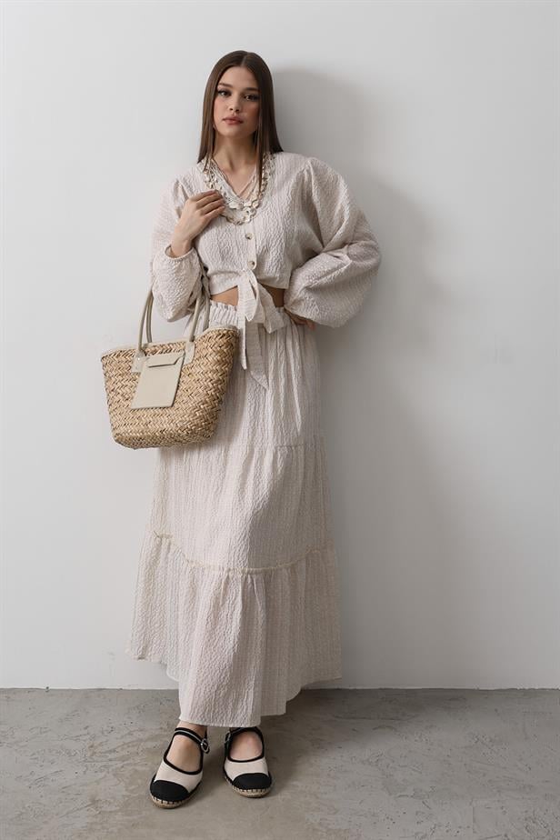 RYN Balloon Sleeve Skirt Suit - Beige - Hatfield