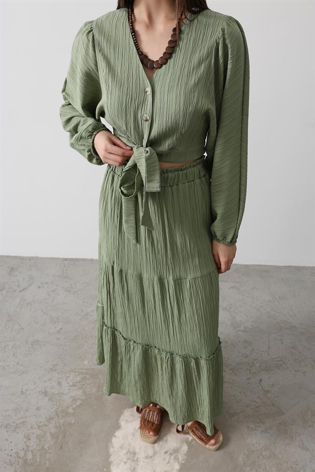 RYN Balloon Sleeve Skirt Suit - Khaki - Mankato