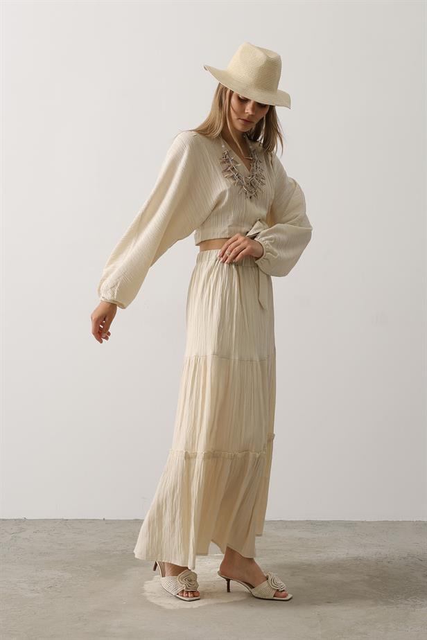 RYN Balloon Sleeve Skirt Suit - Stone - Beauvais