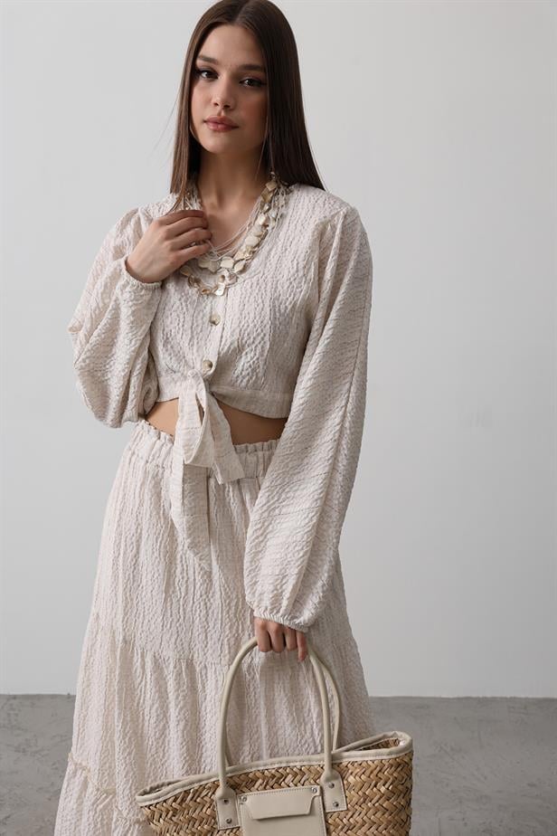 RYN Balloon Sleeve Skirt Suit - Beige - Hatfield