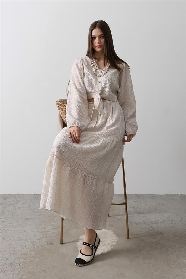 RYN Balloon Sleeve Skirt Suit - Beige - Hatfield