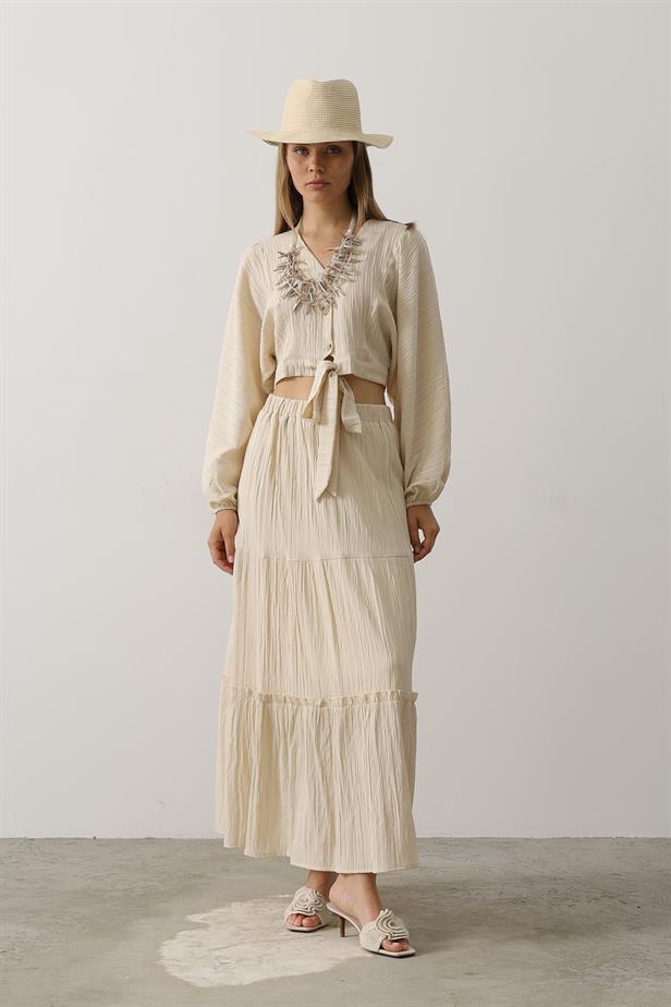 RYN Balloon Sleeve Skirt Suit - Stone - Beauvais