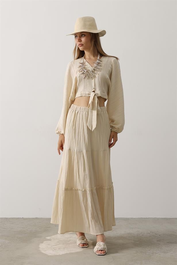 RYN Balloon Sleeve Skirt Suit - Stone - Beauvais