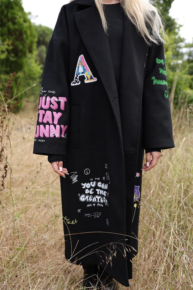 RYN Printed Long Coat - Black - Homestead