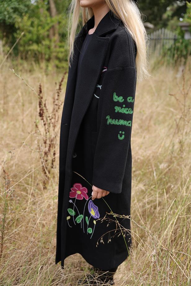 RYN Printed Long Coat - Black - Homestead
