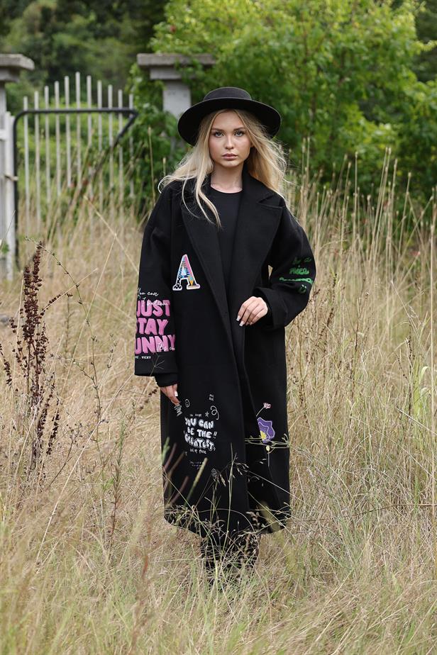 RYN Printed Long Coat - Black - Homestead