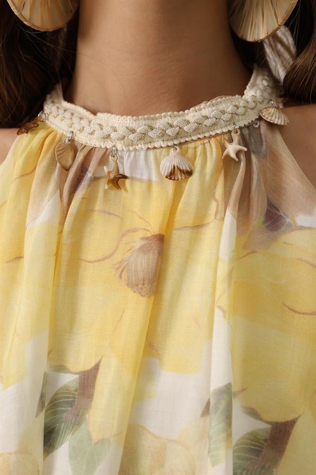 RYN Printed Collar Detailed Layered Dress - Yellow - Warren