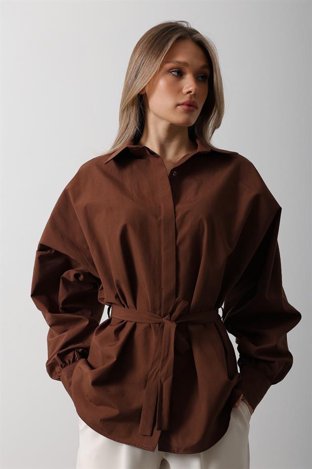 RYN Waist Detailed Shirt - Brown - Lincoln Park