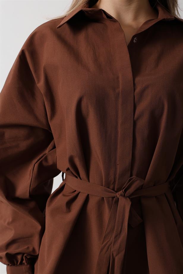 RYN Waist Detailed Shirt - Brown - Lincoln Park