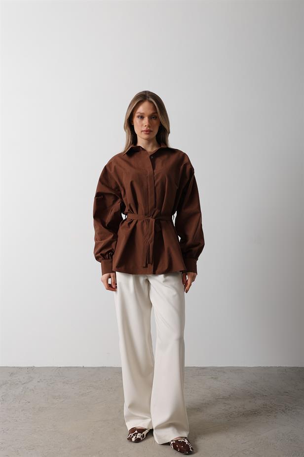RYN Waist Detailed Shirt - Brown - Lincoln Park