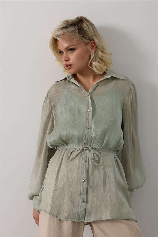 RYN Tied Waist Long Sleeve Shirt - Khaki - Salem