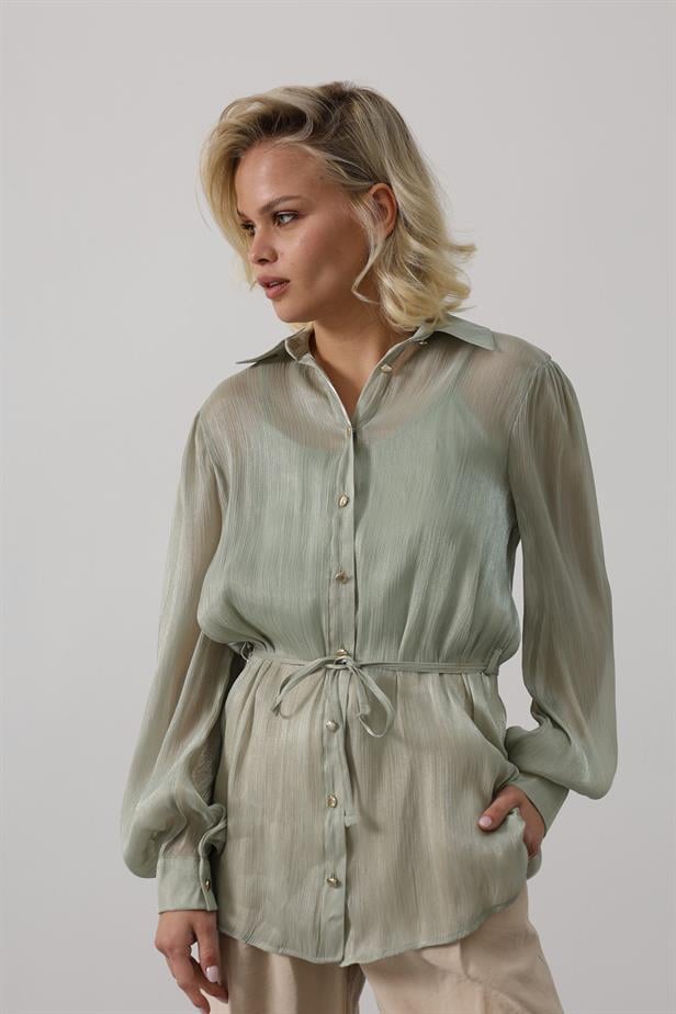RYN Tied Waist Long Sleeve Shirt - Khaki - Salem