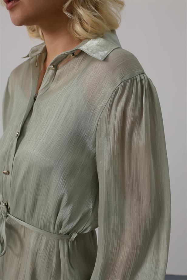 RYN Tied Waist Long Sleeve Shirt - Khaki - Salem