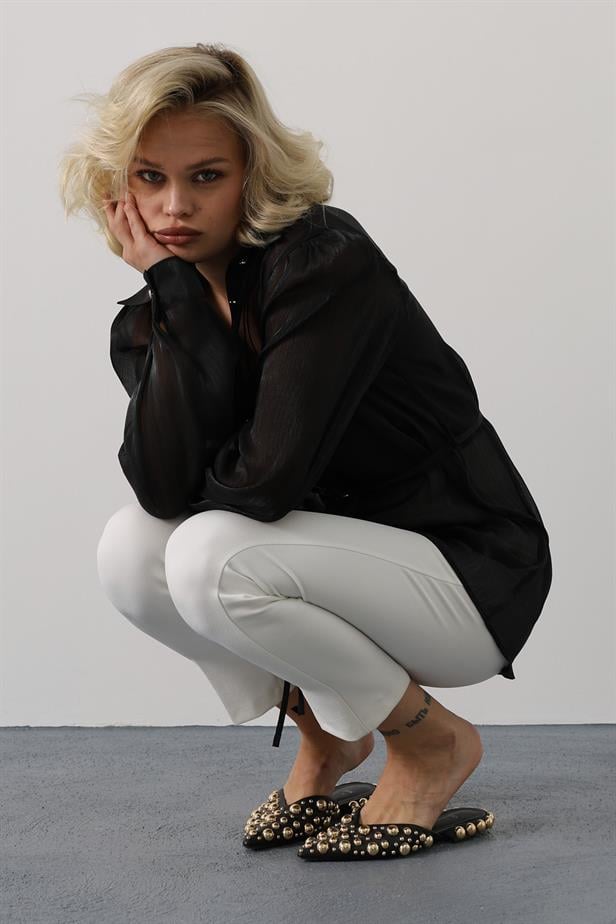 RYN Tied Waist Long Sleeve Shirt - Black - Lorca