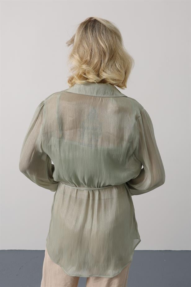 RYN Tied Waist Long Sleeve Shirt - Khaki - Salem