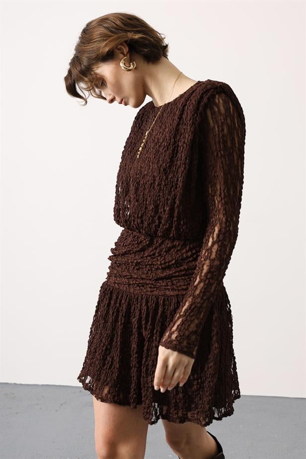RYN DETAILED LACE MINI DRESS - Brown - Santa Cruz Xoxocotlán