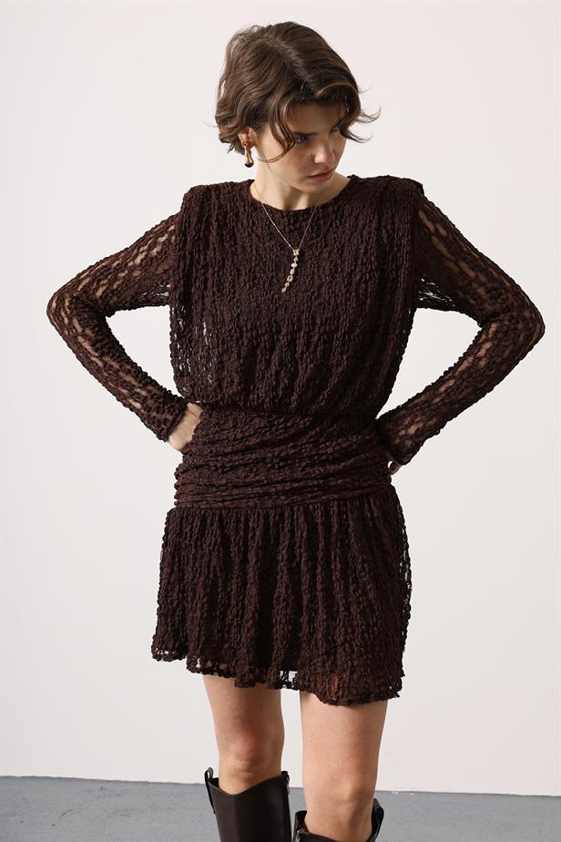 RYN DETAILED LACE MINI DRESS - Brown - Santa Cruz Xoxocotlán