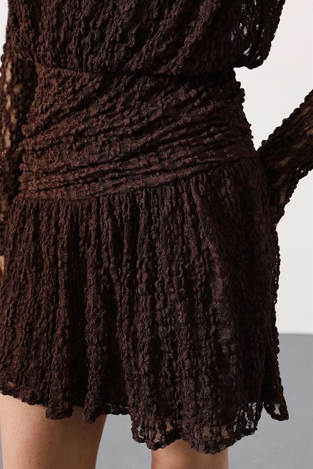 RYN DETAILED LACE MINI DRESS - Brown - Santa Cruz Xoxocotlán