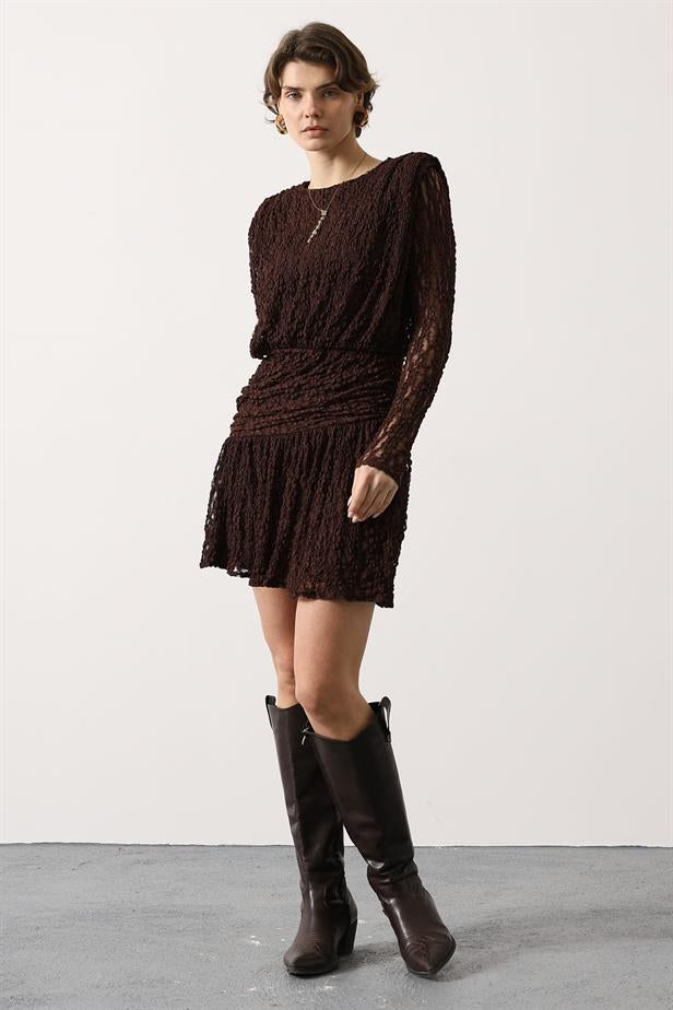 RYN DETAILED LACE MINI DRESS - Brown - Santa Cruz Xoxocotlán