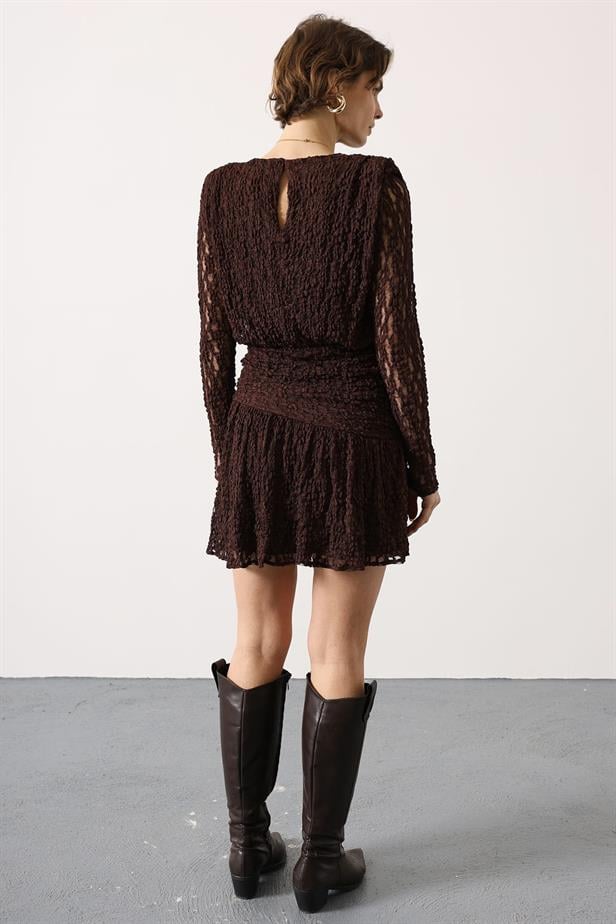 RYN DETAILED LACE MINI DRESS - Brown - Santa Cruz Xoxocotlán