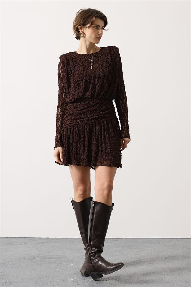RYN DETAILED LACE MINI DRESS - Brown - Santa Cruz Xoxocotlán