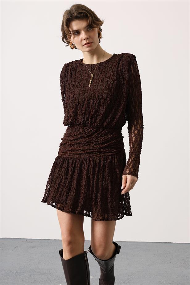 RYN DETAILED LACE MINI DRESS - Brown - Santa Cruz Xoxocotlán