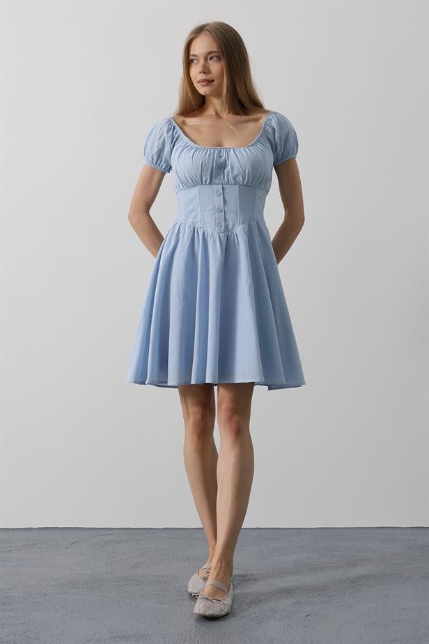 RYN Waist-Cinched Mini Dress - Baby Blue - Croydon