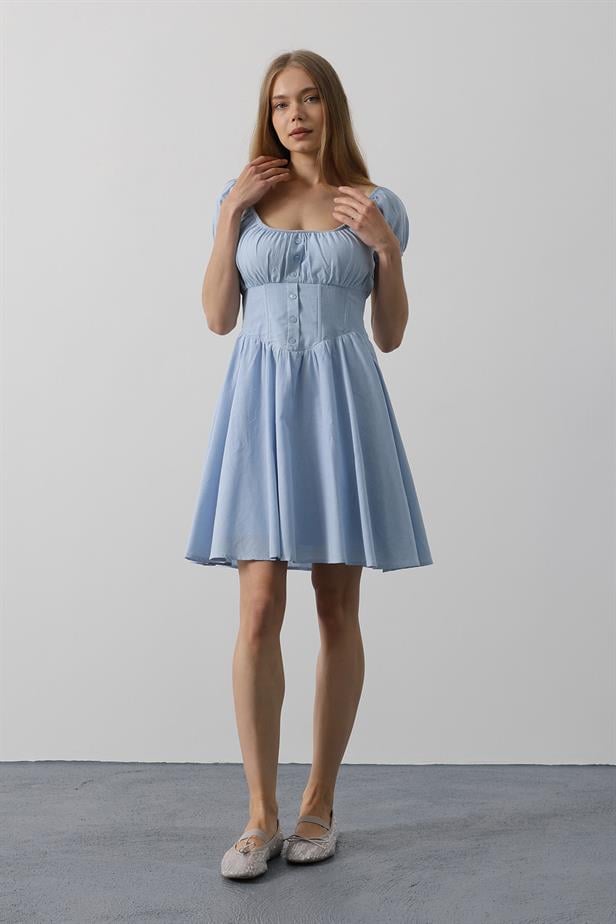 RYN Waist-Cinched Mini Dress - Baby Blue - Croydon