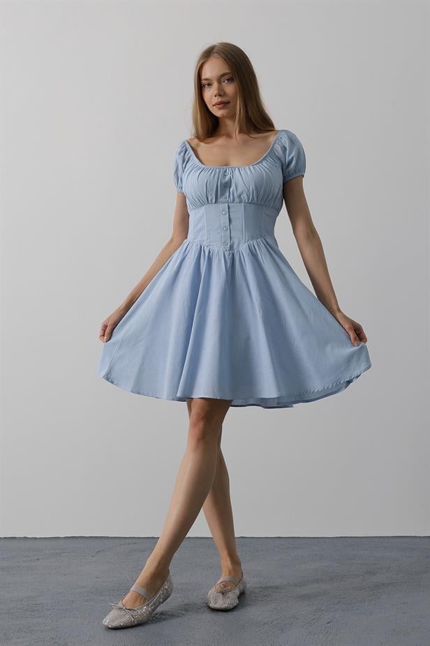 RYN Waist-Cinched Mini Dress - Baby Blue - Croydon