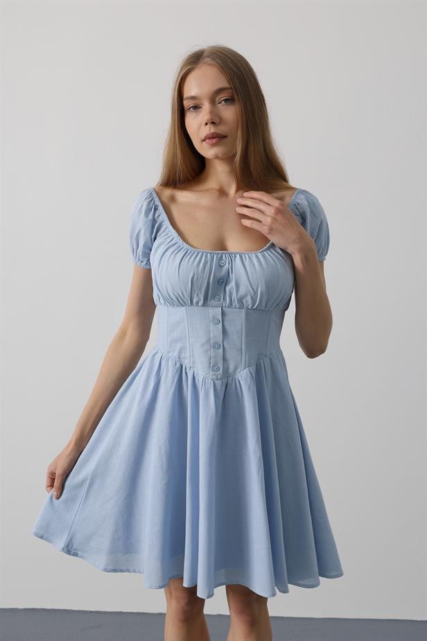 RYN Waist-Cinched Mini Dress - Baby Blue - Croydon