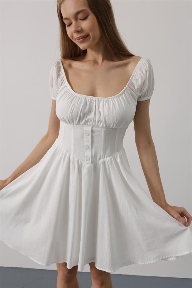 RYN Waist Belted Mini Dress - White - Sciacca