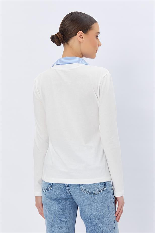 RYN Shirt Collar Long Sleeve T-shirt - ECRU - Sun City