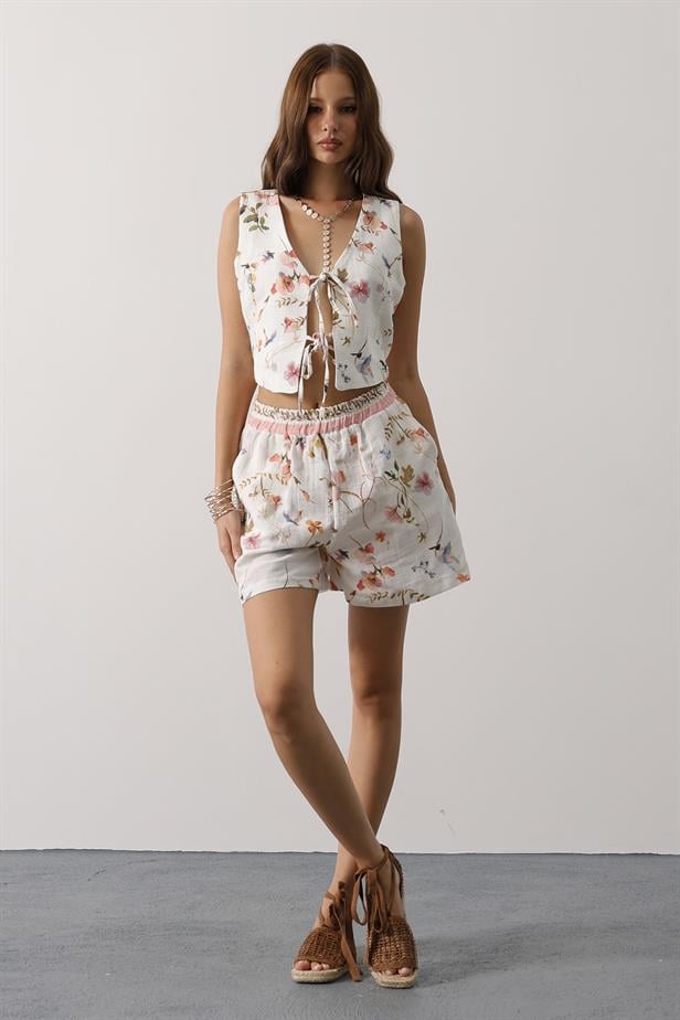 RYN Bohemian Patterned Lace-Up Vest - Flower Printed - Baytown