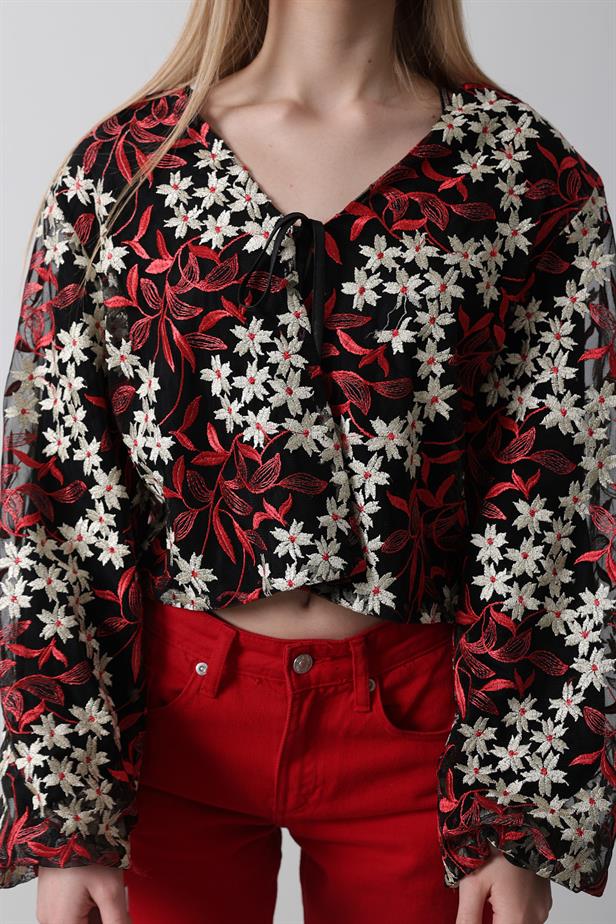 RYN Floral Patterned Front Tie Jacket - Red - Miahuatlán de Porfirio Díaz