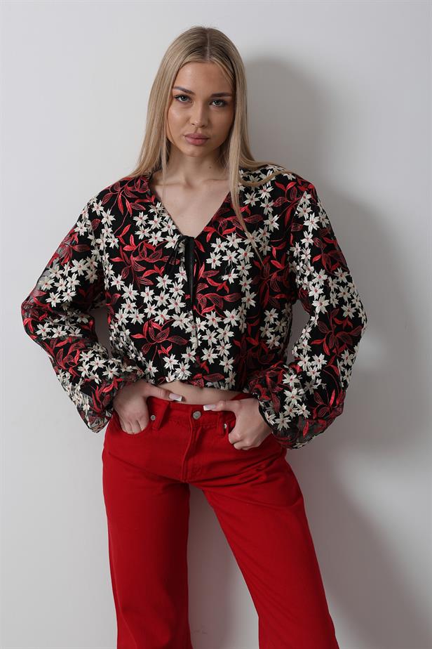 RYN Floral Patterned Front Tie Jacket - Red - Miahuatlán de Porfirio Díaz