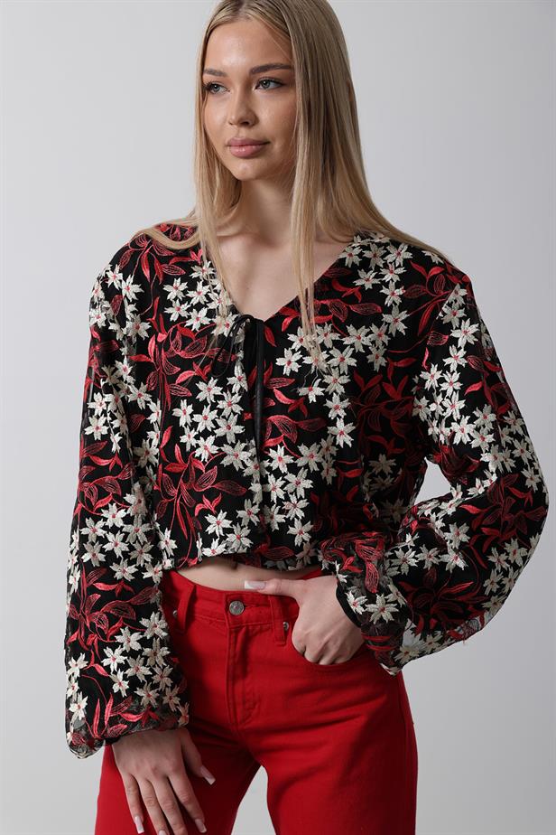 RYN Floral Patterned Front Tie Jacket - Red - Miahuatlán de Porfirio Díaz