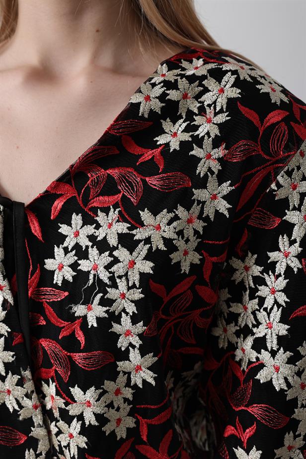 RYN Floral Patterned Front Tie Jacket - Red - Miahuatlán de Porfirio Díaz
