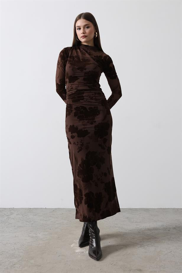RYN Floral Pattern Tulle Dress - Brown - Montgomery Village