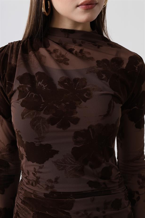 RYN Floral Pattern Tulle Dress - Brown - Montgomery Village
