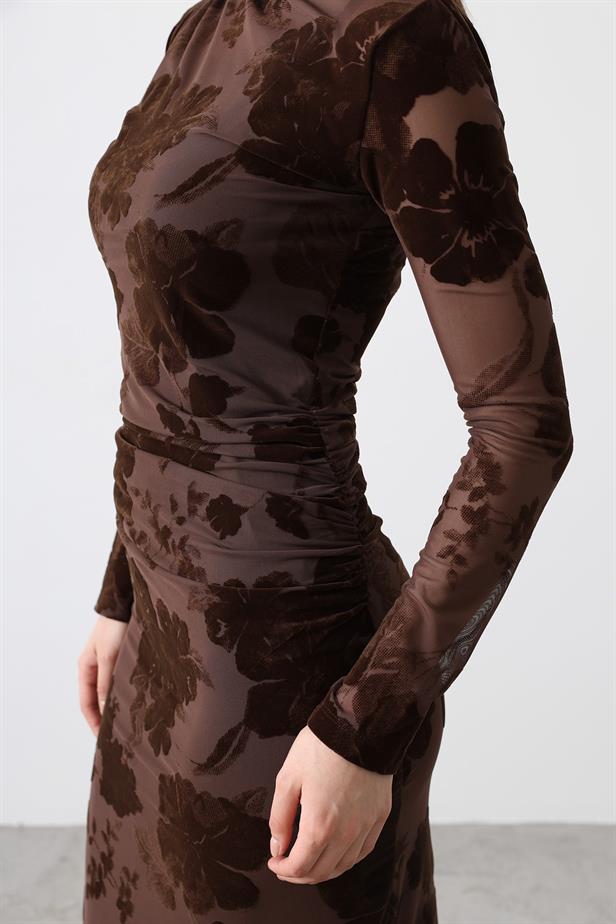 RYN Floral Pattern Tulle Dress - Brown - Montgomery Village