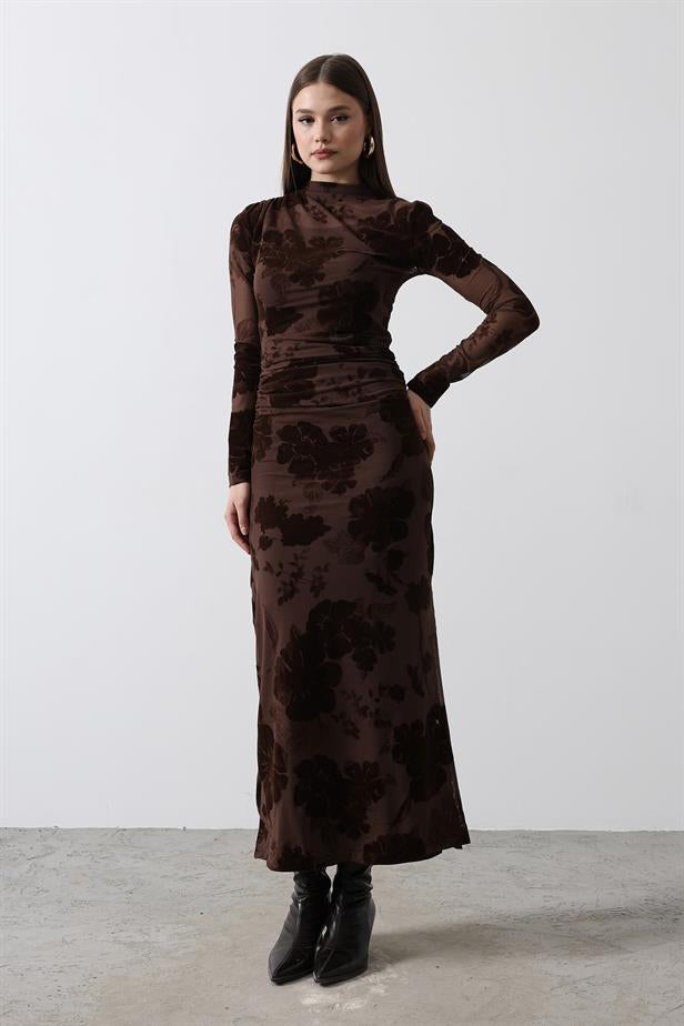 RYN Floral Pattern Tulle Dress - Brown - Montgomery Village