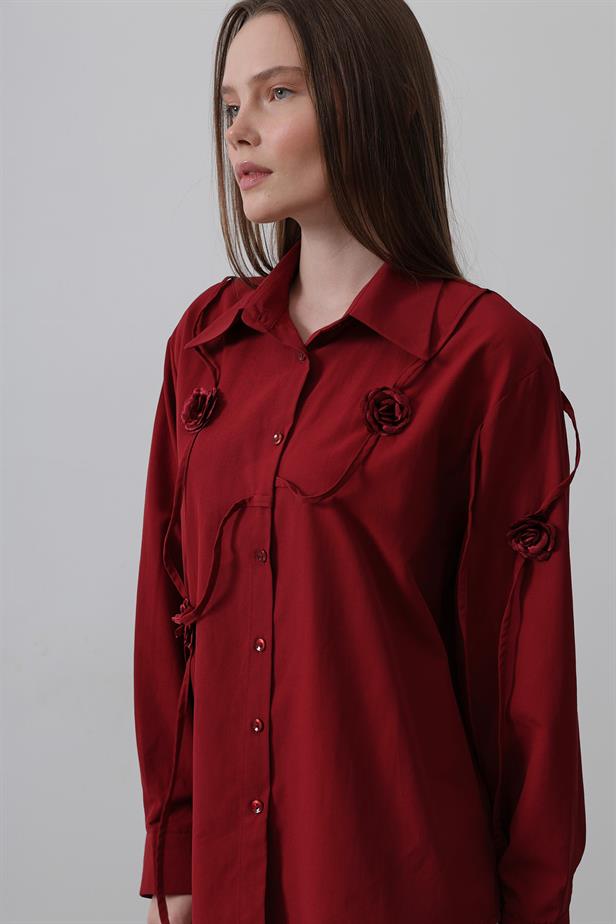 RYN Floral Oversized Shirt - Burgundy - Ipswich
