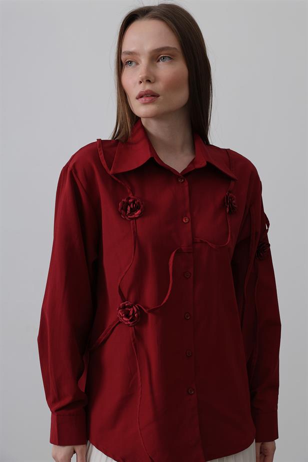 RYN Floral Oversized Shirt - Burgundy - Ipswich