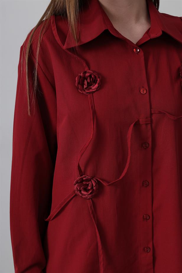 RYN Floral Oversized Shirt - Burgundy - Ipswich