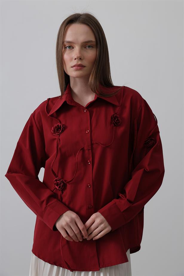 RYN Floral Oversized Shirt - Burgundy - Ipswich