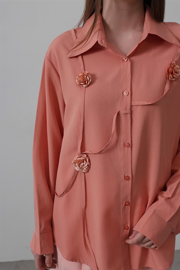 RYN Floral Oversized Shirt - Salmon - Narbonne