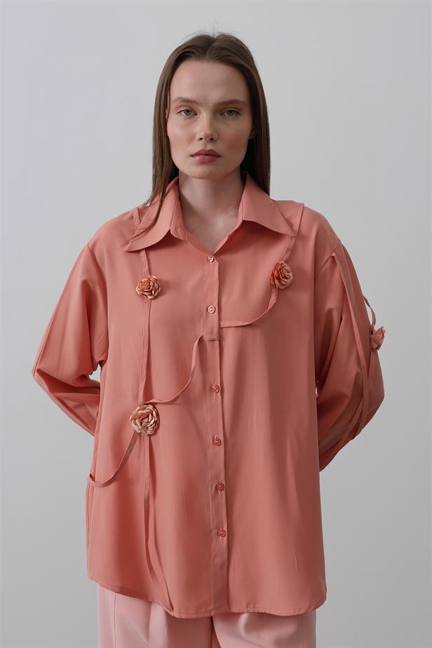 RYN Floral Oversized Shirt - Salmon - Narbonne