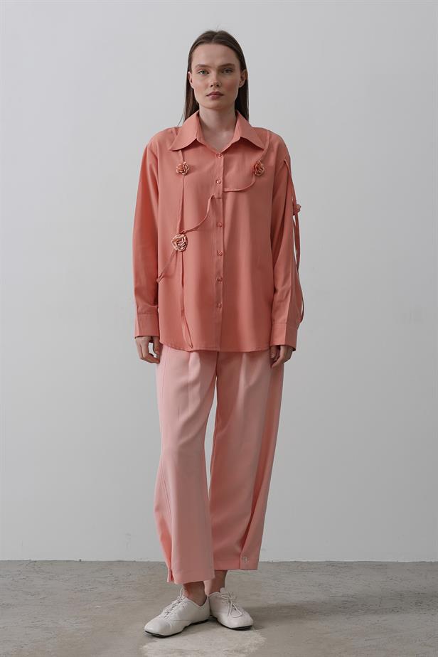 RYN Floral Oversized Shirt - Salmon - Narbonne