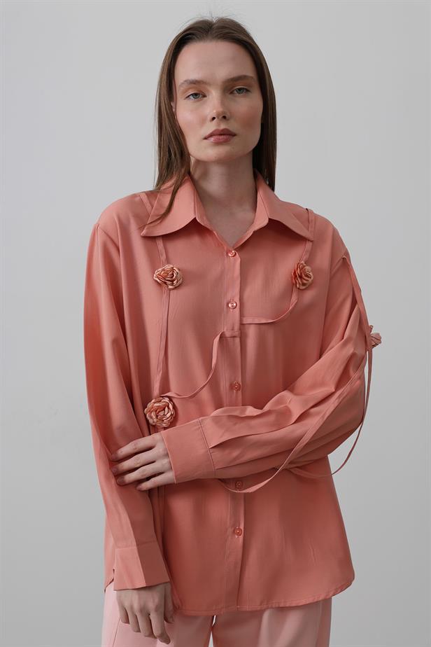 RYN Floral Oversized Shirt - Salmon - Narbonne